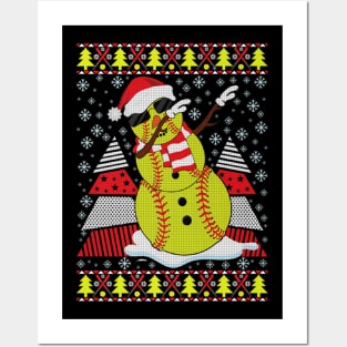 Dabbing Snowman Christmas Softball Player Posters and Art